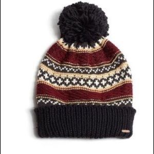 Free People Black & Red Beanie w/ Pom Pom